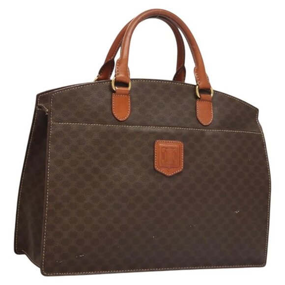 CELINE Macadam Canvas Hand Bag PVC Leather Brown Gold Auth hk2512 - Picture 1 of 16
